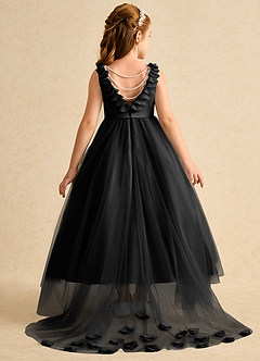Azazie Lorita Abiti da Ragazza di Fiori Abito A-Line in Tulle Perline Nero image1