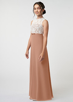 Azazie Rana Junior Robe Trapèze en Mousseline de soie Dentelle Champagne Rosé image3