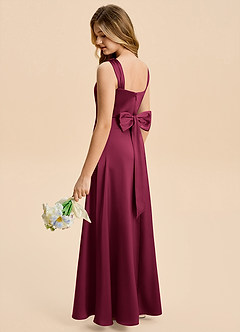 Azazie Kiki Junior Burgundy A-Line Bow Stretch Satin Dress image2