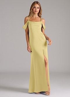 Azazie Callan Bridesmaid Dresses Lemon Sorbet A-Line Pleated Stretch Satin Convertible Dress image4
