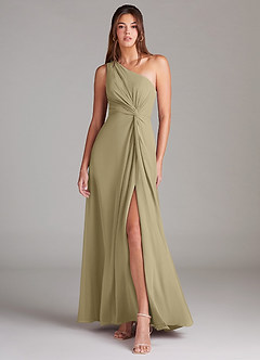 Azazie Brooke Abiti da Damigella Abito A-Line in Chiffon Monospalla Verde Muschio image1