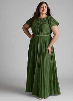 Azazie Kara Modest Bridesmaid Dresses A-Line Pleated Chiffon Floor-Length Dress image13