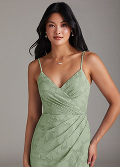 Azazie Maci Bridesmaid Dresses Dusty Sage Sheath Pleated Floral Burnout Dress image5