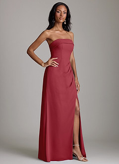 Azazie Aretha Bridesmaid Dresses Pomegranate A-Line Strapless Chiffon Dress image5