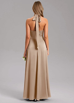 Azazie Tracie Bridesmaid Dresses Taupe A-Line Side Slit Stretch Satin Dress image2