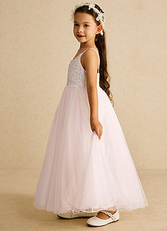 Azazie Buttercup Flower Girl Dresses Ivory Rose Petal A-Line Lace Tulle Dress image2