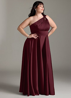 Azazie Charlize Brautjungfernkleider A-Linie One-Shoulder Stretch-Satin Kleid Cabernetrot image12
