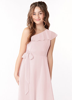Azazie Eletta Junior Vestido de Rosa Rubor de Gasa de Corte En A con Volante image5