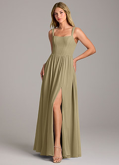 Azazie Rosaline Bridesmaid Dresses Moss Green A-Line Side Slit Chiffon Dress image3