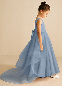 Azazie Pumpkin Flower Girl Dresses Dusty Blue A-Line Convertible Tulle Dress image3