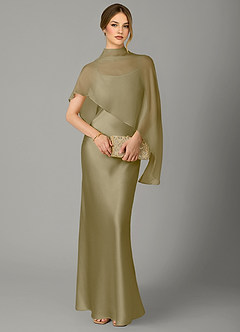 Azazie Jaleesa Jurken voor bruidsmeisjes Jurk van Stretch Satijn met A-Lijn Hoge Kraag Mosgroen image5