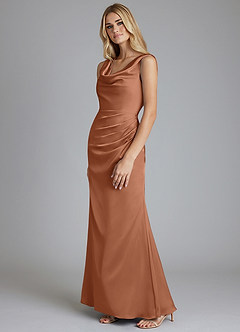 Azazie Tallie Vestidos de damas de honor Vestido de Bronceador de Satén Elástico de Corte Sirena con Plisado image8