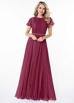 Azazie Kara Modest Bridesmaid Dresses A-Line Pleated Chiffon Floor-Length Dress image4