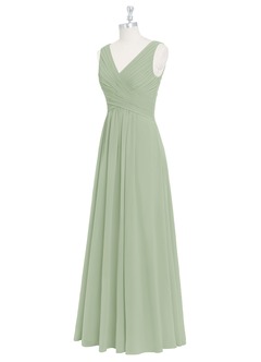 Azazie Flora Bridesmaid Dresses Dusty Sage A-Line Pleated Chiffon Dress image9