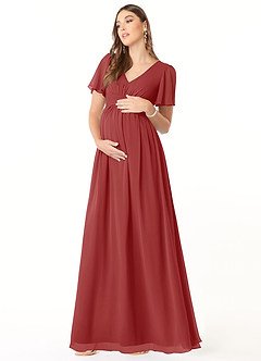 Azazie Verna Brautjungfernkleider für Schwangere A-Linie V-Hals Gerüscht Chiffon Bodenlänge Kleid image3