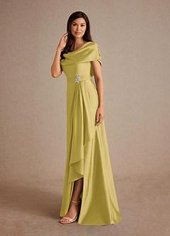 Azazie Branford Abiti per la Madre della Sposa Abito A-Line in Raso Elasticizzato Plissettato Canarino image2