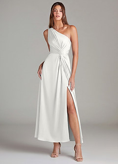 Azazie Brooke Suknie dla druhen Linia A Jedno ramię Satyna elastyczna Długość kostki Sukienka image1