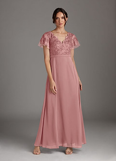 Azazie Singer Mother of the Bride Dresses Dusty Rose A-Line V-Neck Lace Chiffon Dress image1