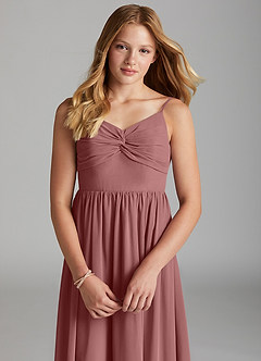 Azazie Zeya Junior Robe Trapèze en Mousseline de soie Rose Du Désert image6