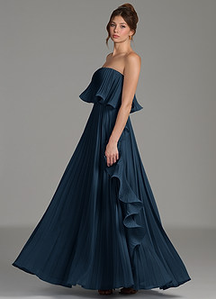 Azazie Alexia Bridesmaid Dresses Dark Navy A-Line Ruched Chiffon Dress image5