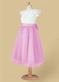 Azazie Vetty Flower Girl Dresses Ivory Candy Pink A-Line Lace Tulle Dress image14