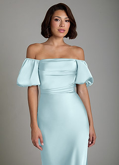 Azazie Lea Robes de demoiselle d'honneur Robe Sirène Convertible en Satin extensible Épaules dénudées Bleu Nuage image5