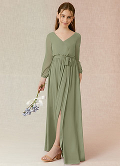 Azazie Angelica Junior Abito A-Line in Chiffon Plissettato Pistacchio image5