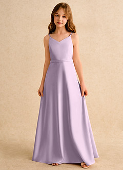 Azazie Fishie Girls Formal Flower Girl Dresses Frosted Lilac A-Line Matte Satin Dress image4