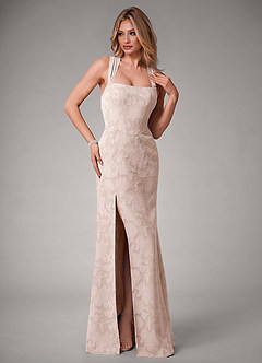 Azazie Luci Vestidos de damas de honor Vestido de Rosa Rubor de Devorado Floral de Corte Sirena Convertible con Plisado image6