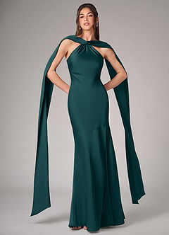 Azazie Kinsley Vestidos de madrinha de casamento Vestir Pinho de Cetim elástico de sereia com Fenda Lateral image1