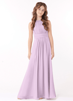 Azazie Bonnie Junior A-Linie Plissee Chiffon Kleid Frostiges Flieder image1