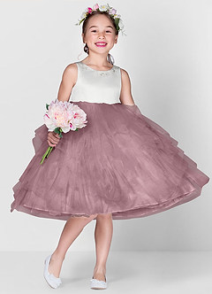 Azazie Redondo vestidos de niña de las flores Vestido de Rosa Polvorienta de Tul de Princesa con Bordado image1