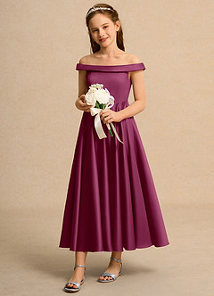 Azazie Teeny Girls Formal Sukienki dla dziewczynek sypiących kwiaty Linia A Pofałdowany Matowy satynowy Długość kostki Sukienka image1