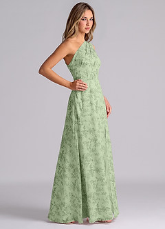 Azazie Phaedra Bridesmaid Dresses Green Fern Floral A-Line One Shoulder Chiffon Dress image5