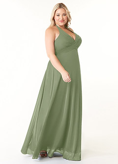 Azazie Tessie Brautjungfernkleider A-Linie V-Hals Gefaltet Chiffon Kleid Pistazie image8