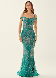 Sabine Green Beading Corset Lace Up Back Mermaid Prom Dress image3