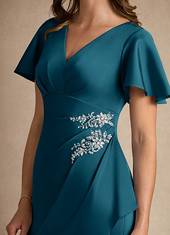 Azazie Robins Mother of the Bride Dresses Ink Blue A-Line Pleated Stretch Satin Dress image6