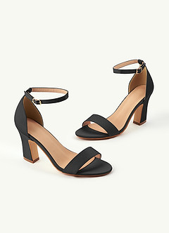 front Matching Color Stretch Satin One Strap Buckle Chunky Heel Sandals