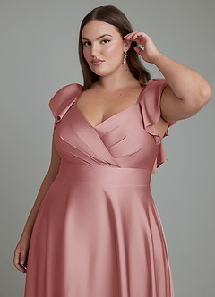 Azazie Leilani Abiti da Damigella Abito A-Line in Raso Elasticizzato Drappeggiato Rosa Polverosa image3