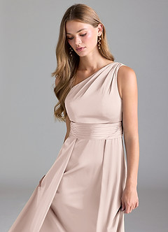Azazie Dallas Bridesmaid Dresses Blushing Pink A-Line One Shoulder Stretch Satin Dress image6
