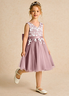 Azazie Butterfly Flower Girl Dresses Dusty Rose A-Line Lace Dress image3