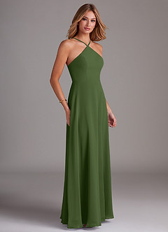 Azazie Bailey Brautjungfernkleider A-Linie Halter Seitenschlitz Chiffon Kleid Olivgrün image6