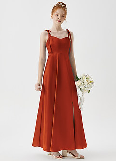 Azazie Rosey Junior A-Linie Herzausschnitt Metallischer Satin Kleid Paprika image4