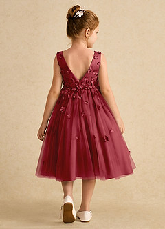 Azazie Lana Flower Girl Dresses Pomegranate A-Line Sleeveless Matte Satin Dress image2