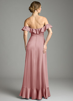 Azazie Lyra Bridesmaid Dresses Dusty Rose A-Line Off the Shoulder Stretch Satin Convertible Dress image10