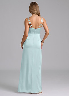 Azazie Leo Bridesmaid Dresses Sea Glass Sheath Pleated Stretch Satin Dress image3