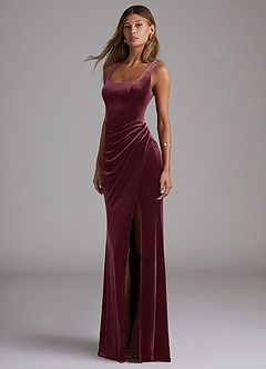 Azazie Mero Bridesmaid Dresses Raspberry Sheath Pleated Velvet Dress image3