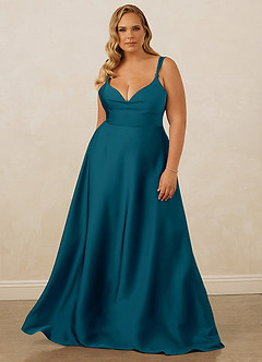 Christian Siriano Bridal for Azazie 1001 Vestidos de damas de honor Vestido de Azul Tinta de Satén Elástico de Corte en A con Escote de Corazón image11