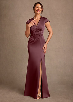 Azazie Rilda Suknie dla Matki Panny Młodej Osłona Koronka Satyna elastyczna Długość podłogi Sukienka image4