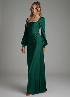 Azazie Brianna Bridesmaid Dresses Emerald Mermaid Corset Stretch Satin Dress image5